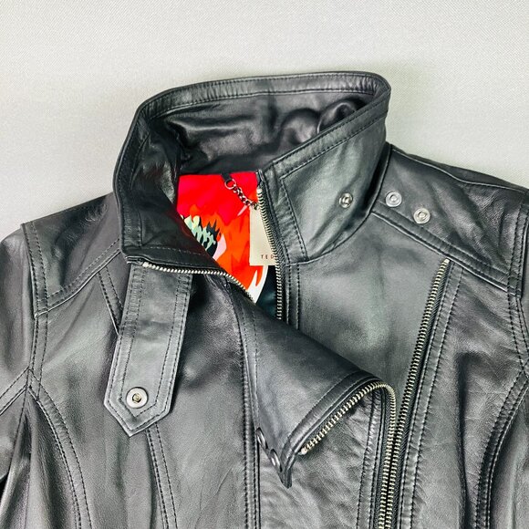 Ted Baker Women Black Biker Leather Jacket size 2, barely worn, like new - Picture 7 of 13